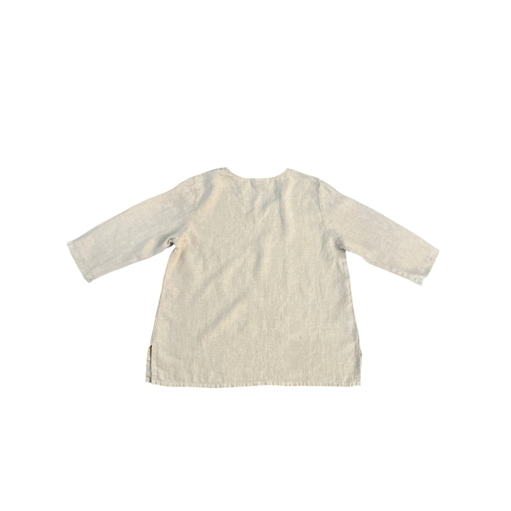 Match Point Linen blend top Women V-Neck 3/4 Sleeve Lagenlook Blouse USA medium - Picture 2 of 3